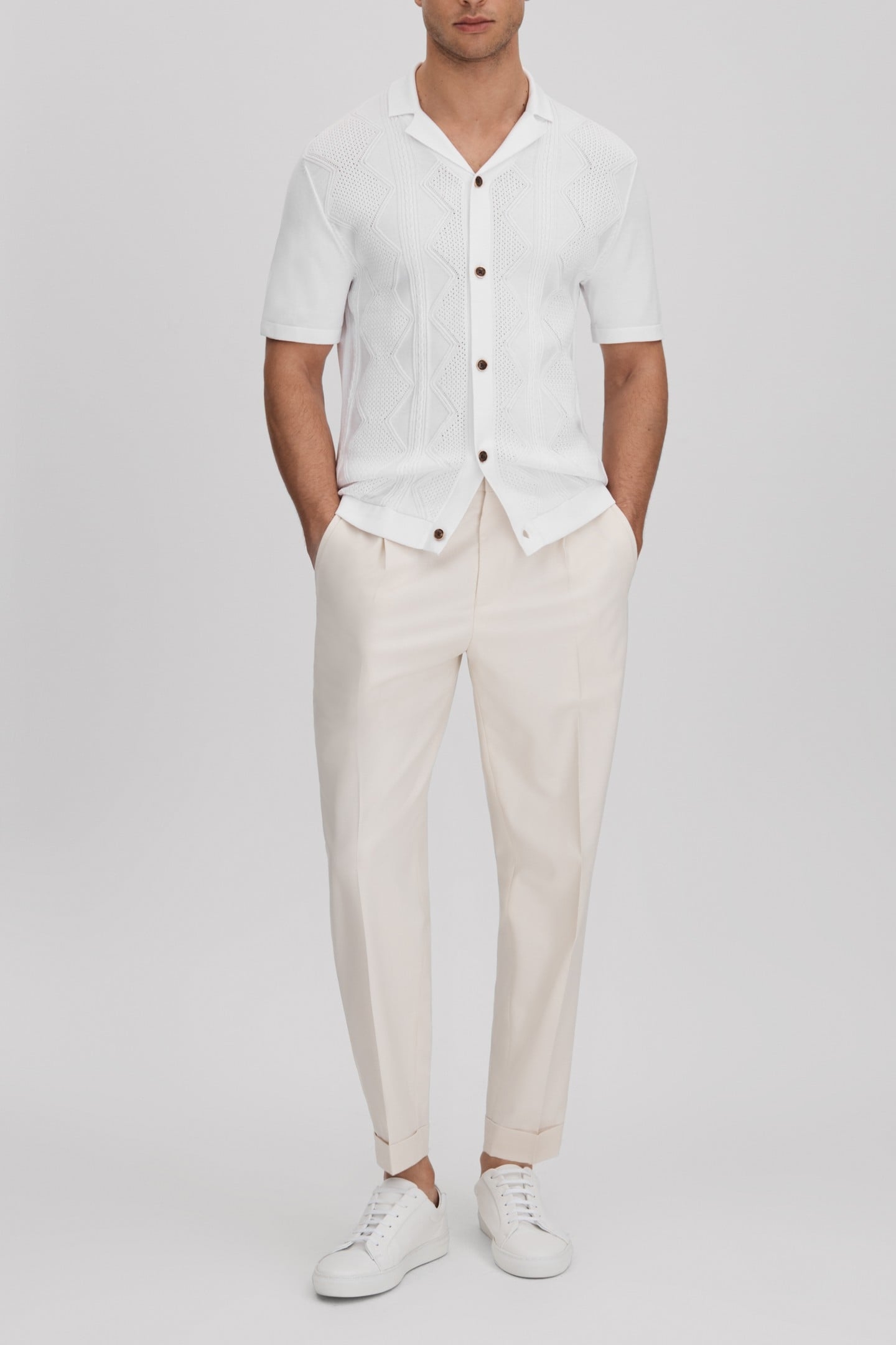 SHORTSLEEVE CUBAN PATTERN TEXTURED SHIRT WHITE 2