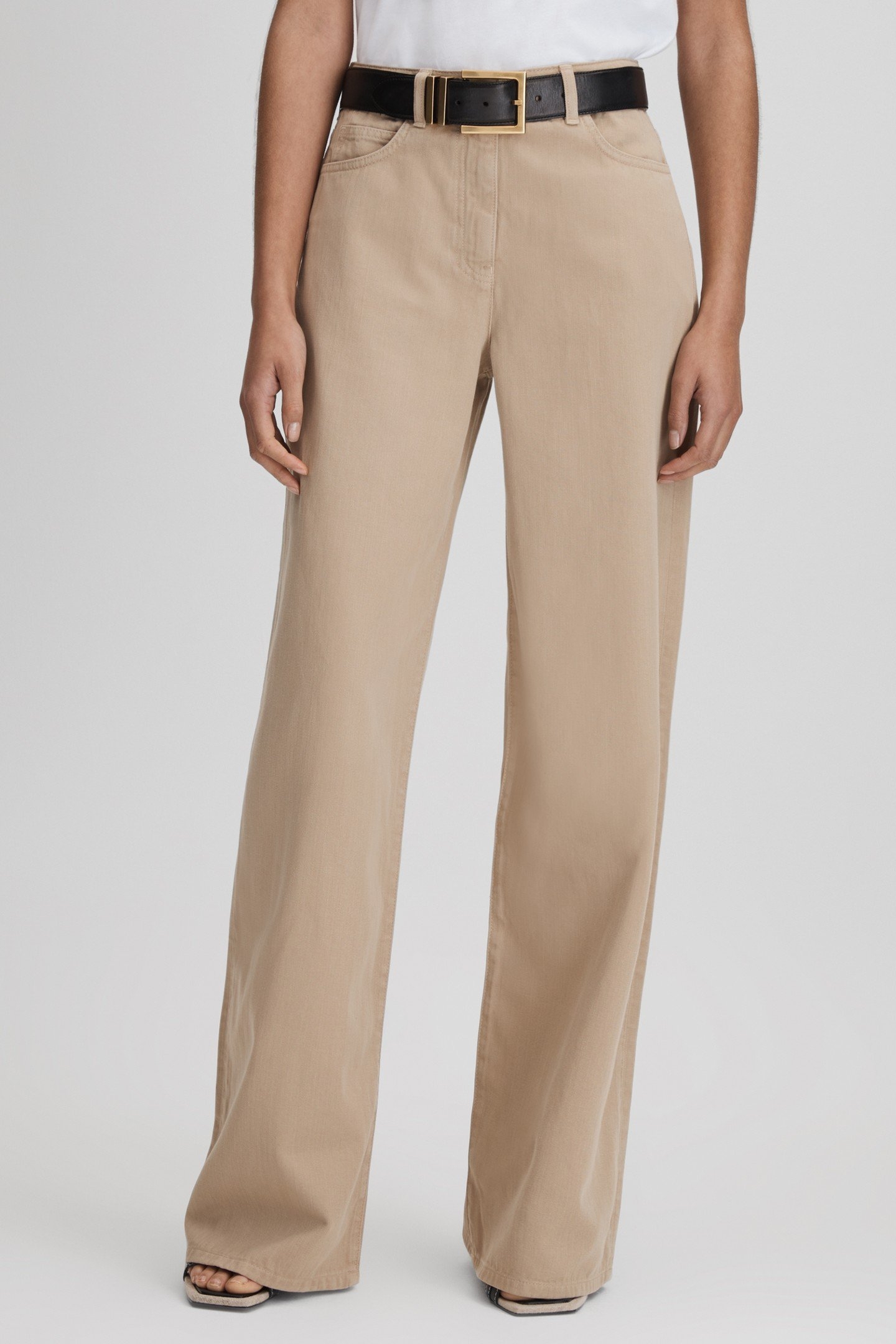 COTTON DENIM WIDE LEG TROUSER LIGHT CAMEL 1