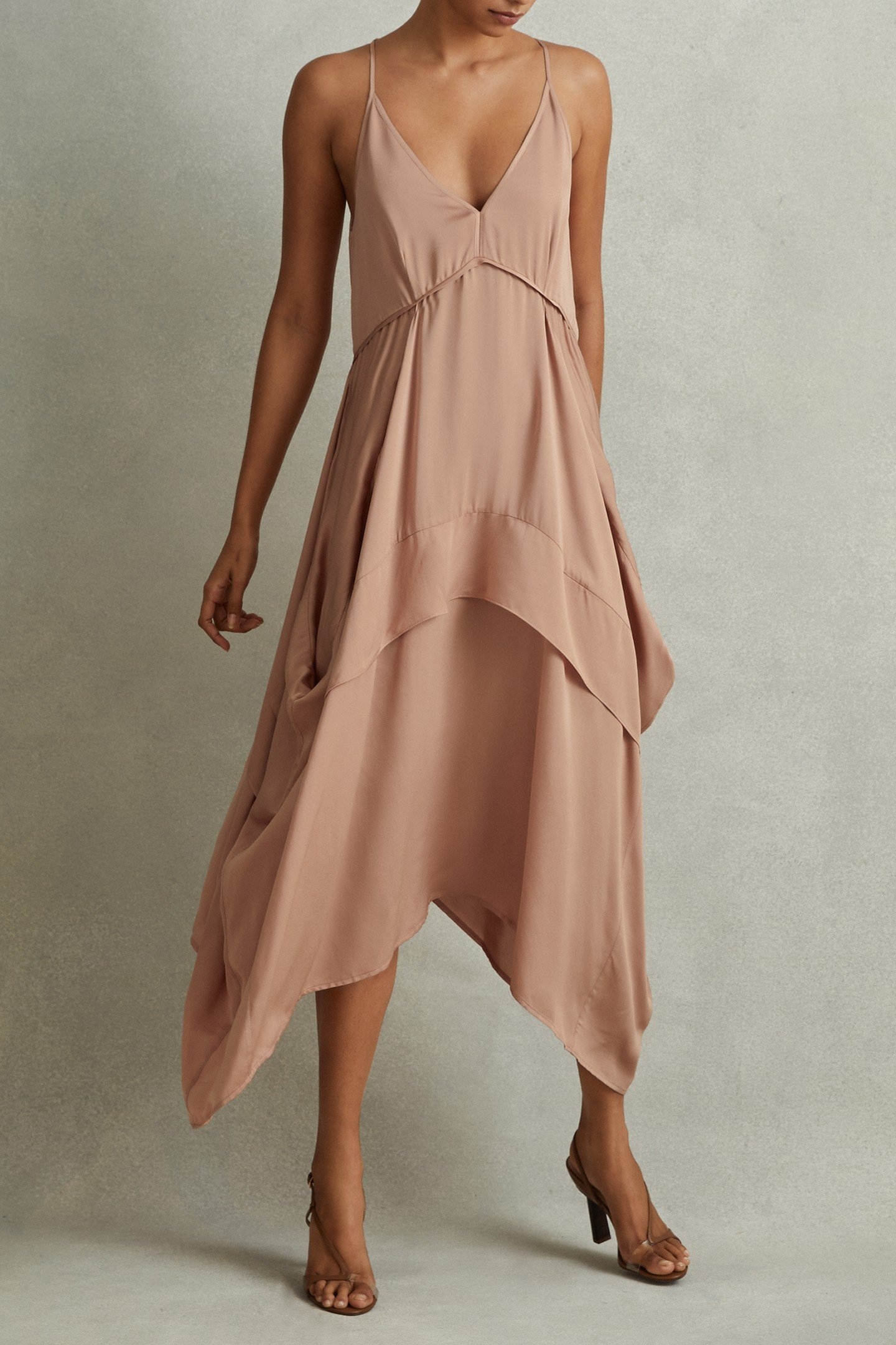 V NECK STRAPPY DRESS NUDE 1