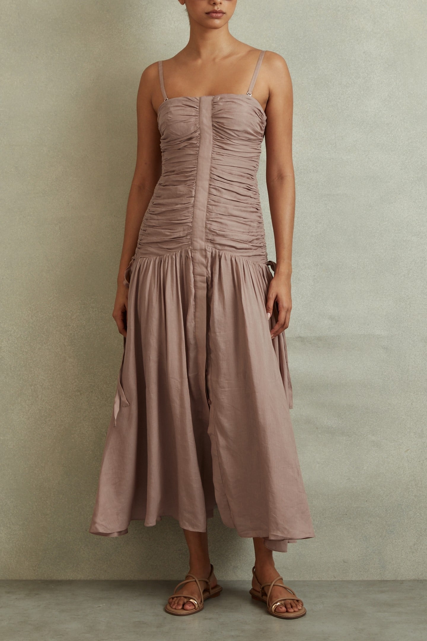 LINEN STRAPLESHORTSLEEVE DRESS DUSTY PINK 2