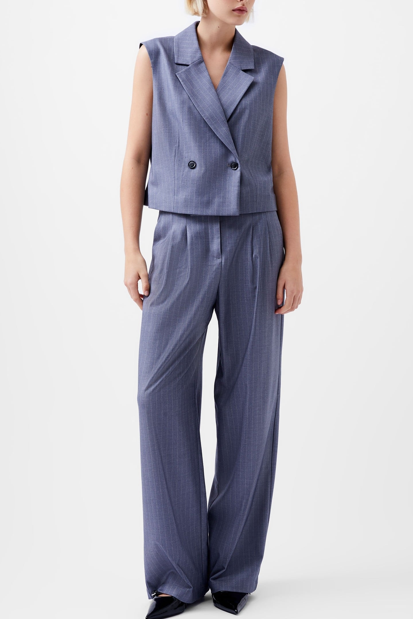 FIORELLA PIN STRIPE WAISTCOAT GREY 1