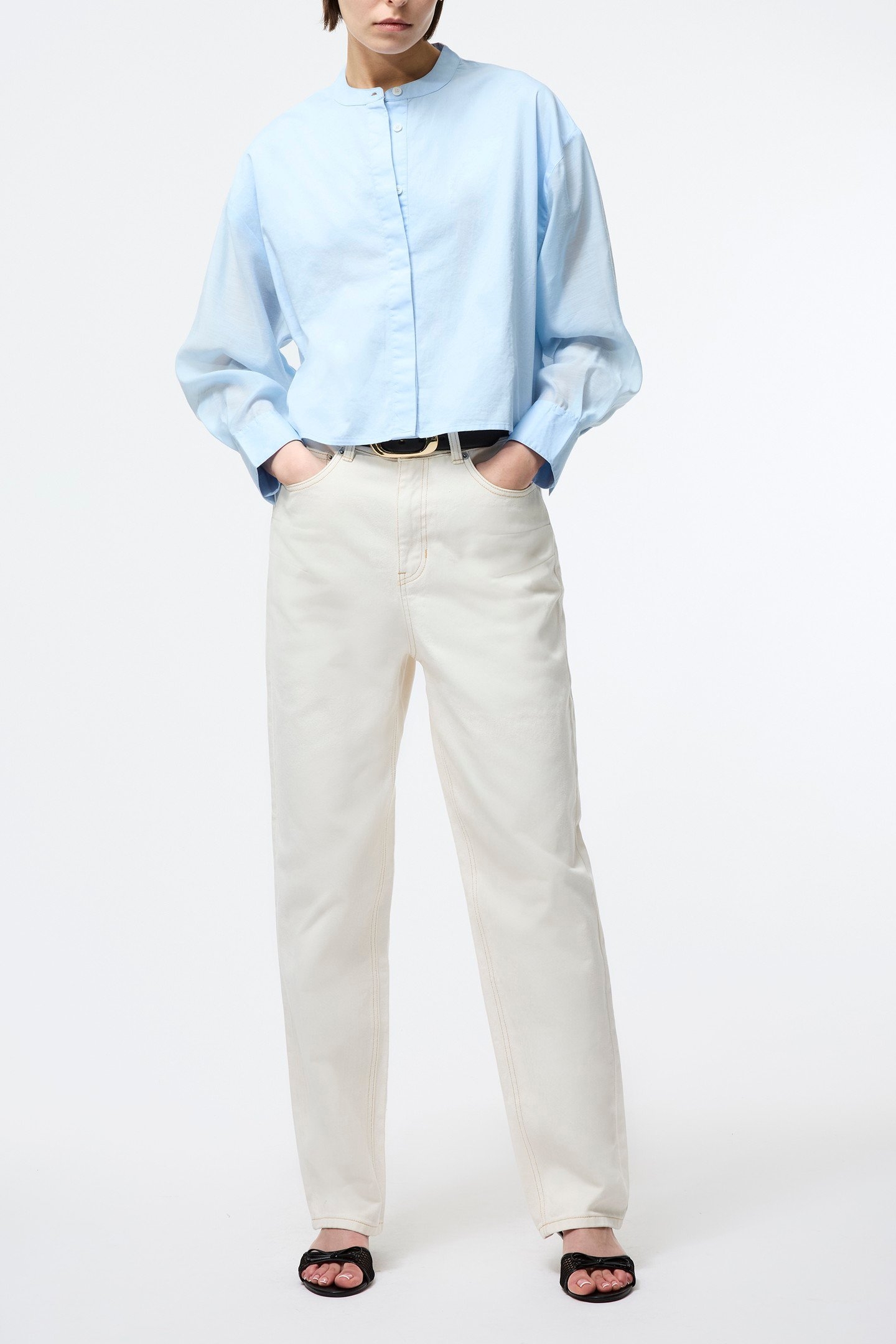 ALEXIS COTTON SHEER SLV SHIRT SKY BLUE 1