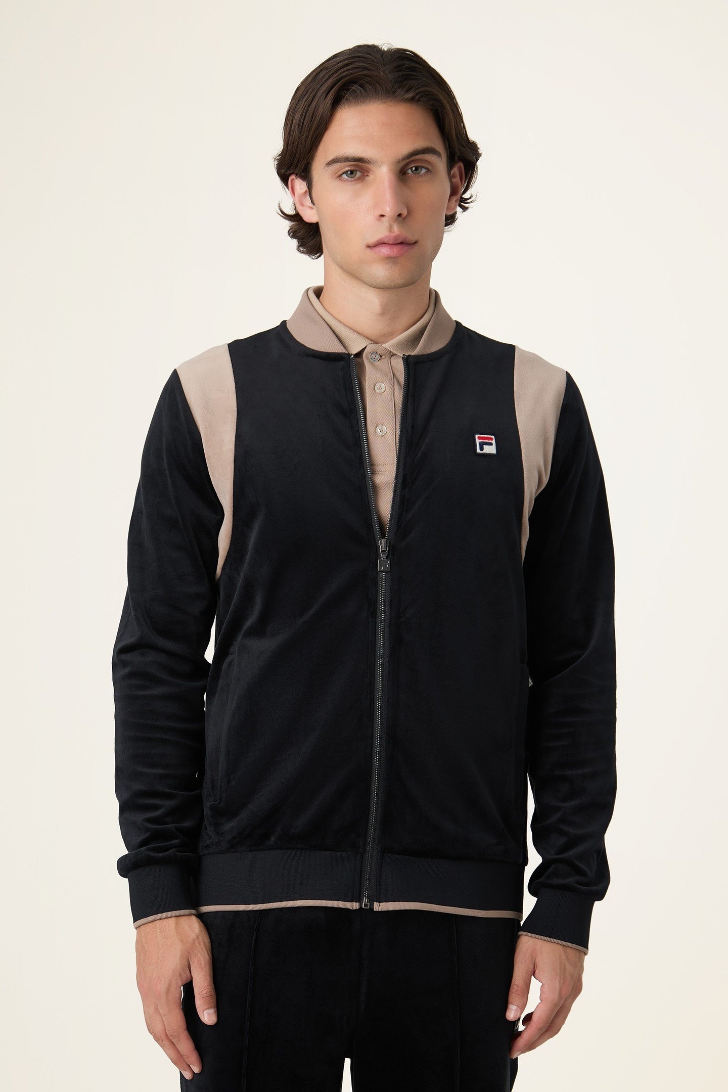 ADRIANO REGULAR VELOUR TRACK JACKET BLACK-TAUPE GRAY 2