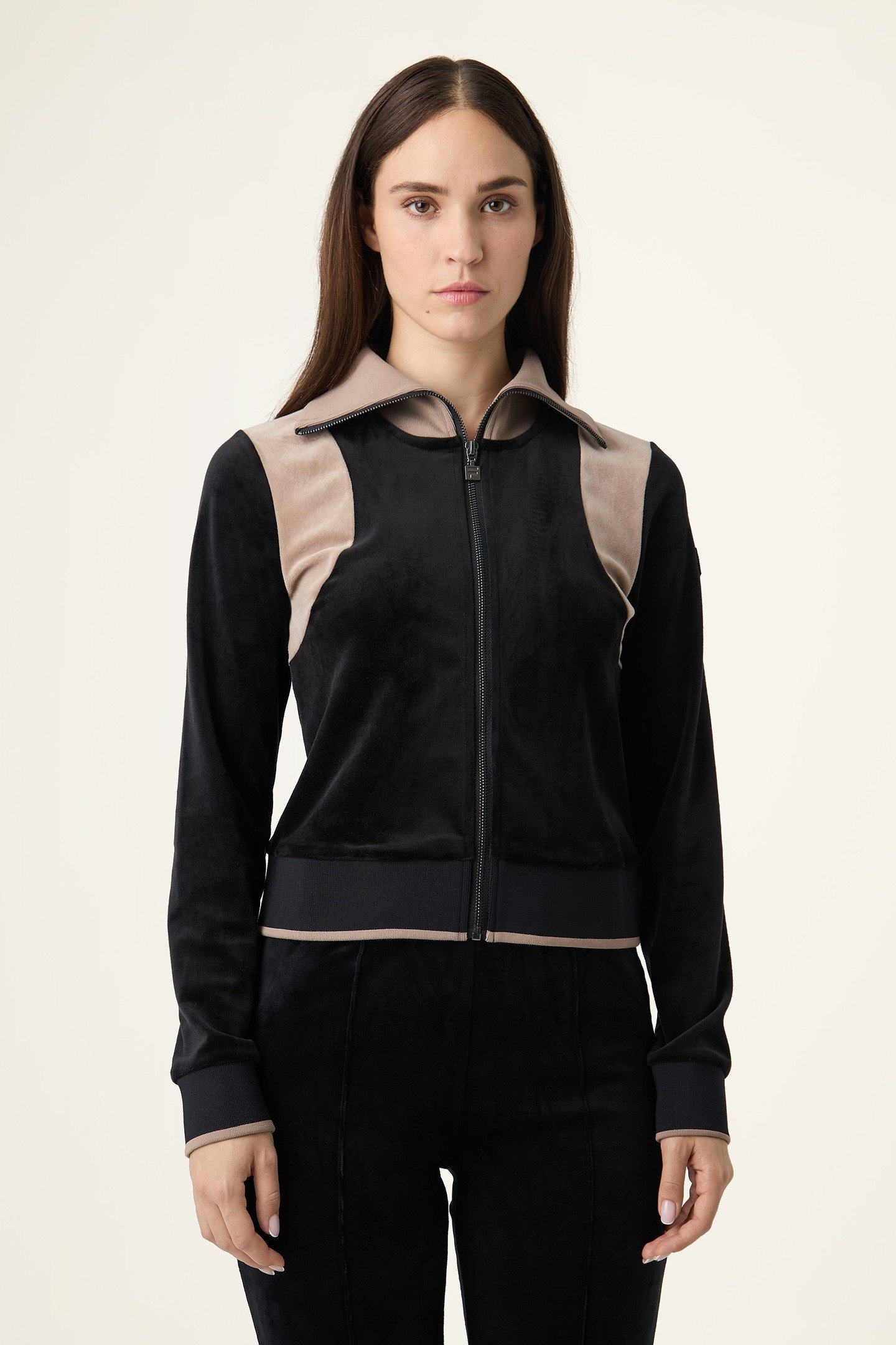 ADRIANO SLIM VELOUR TRACK JACKET BLACK-TAUPE GRAY 1