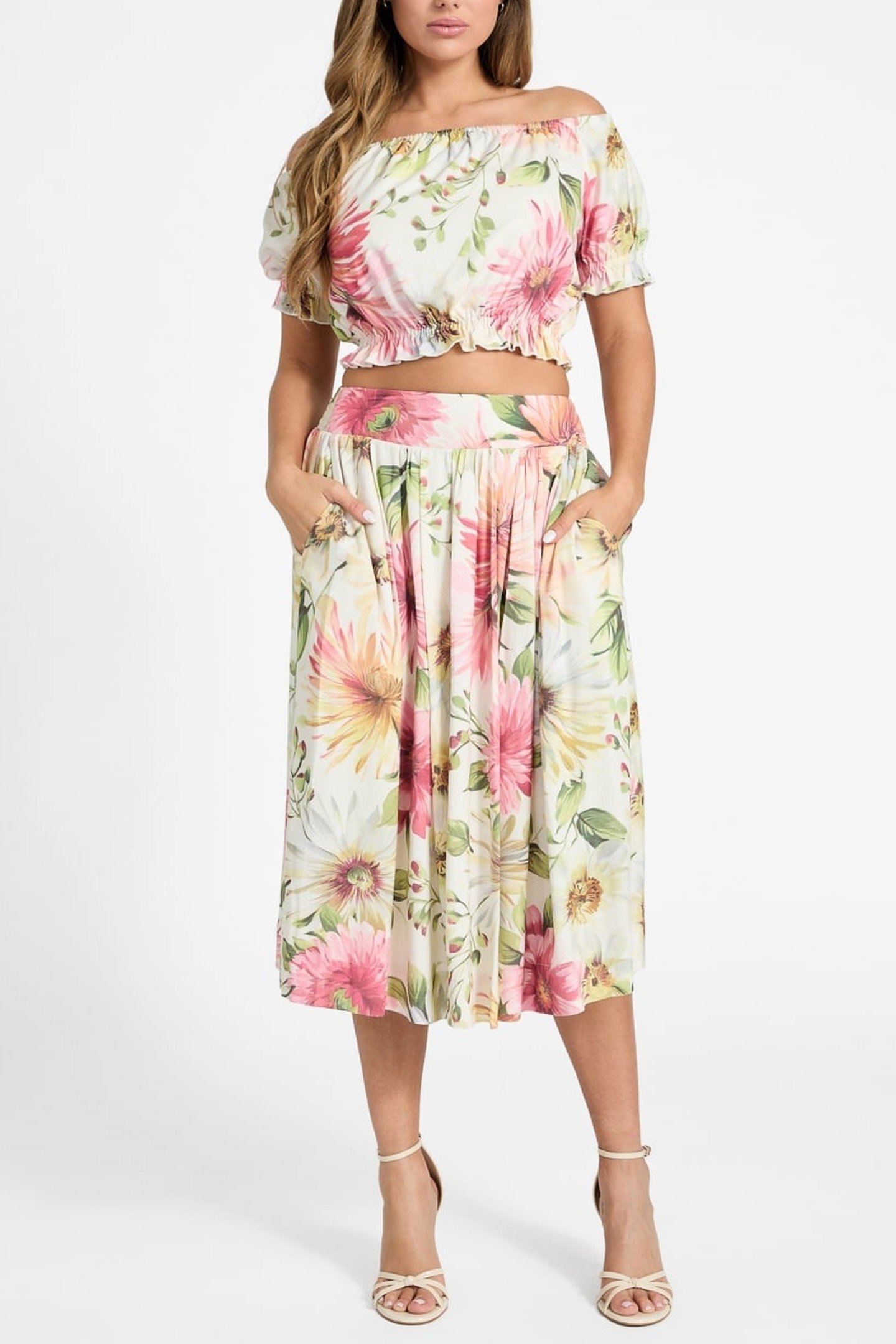 OFF SHOULDER ELODIE PAINTED DAISIES PRIN 4