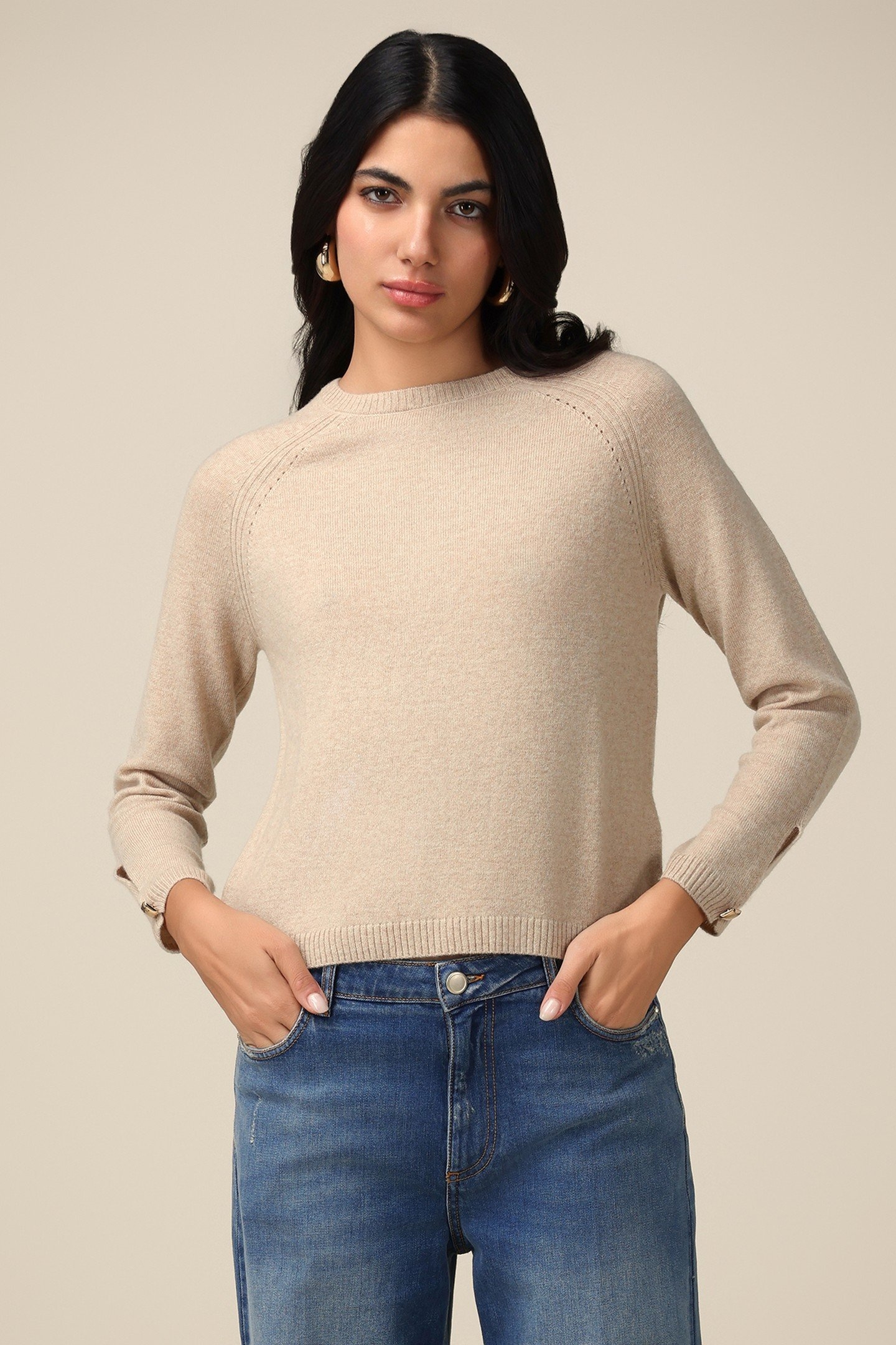 CASHMERE BLEND CREW-NECK SWEATER BEIGE 1