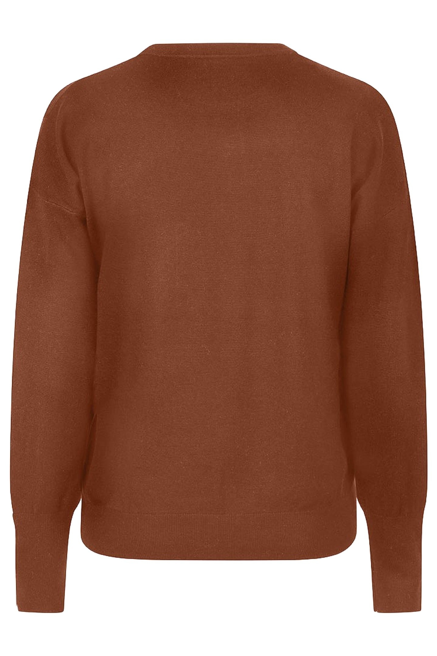 SWEATER R-NECK BUTTONED SLEEVE CUFF BROWN 2