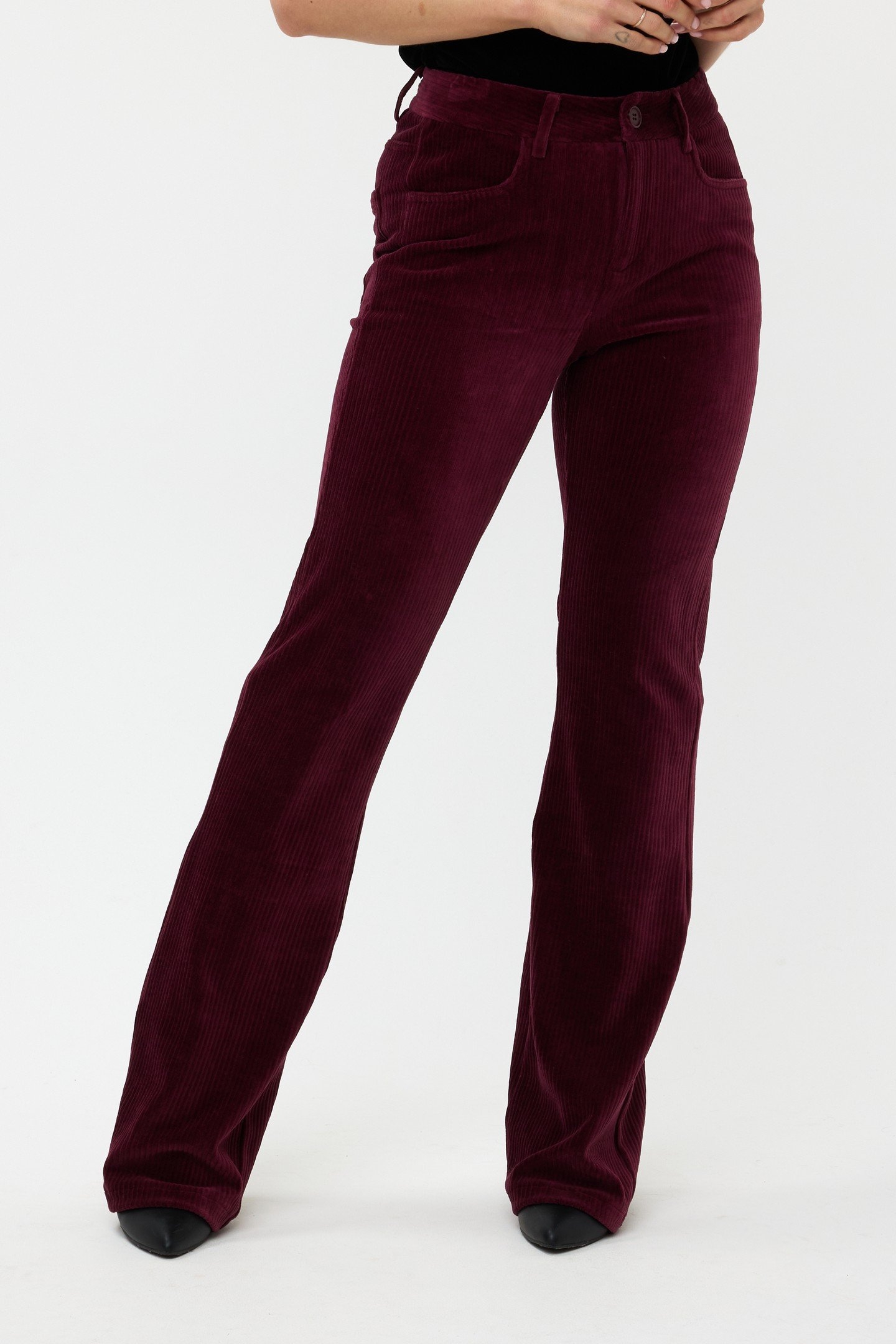 TROUSERS RIB FLAIR WINE RED 1