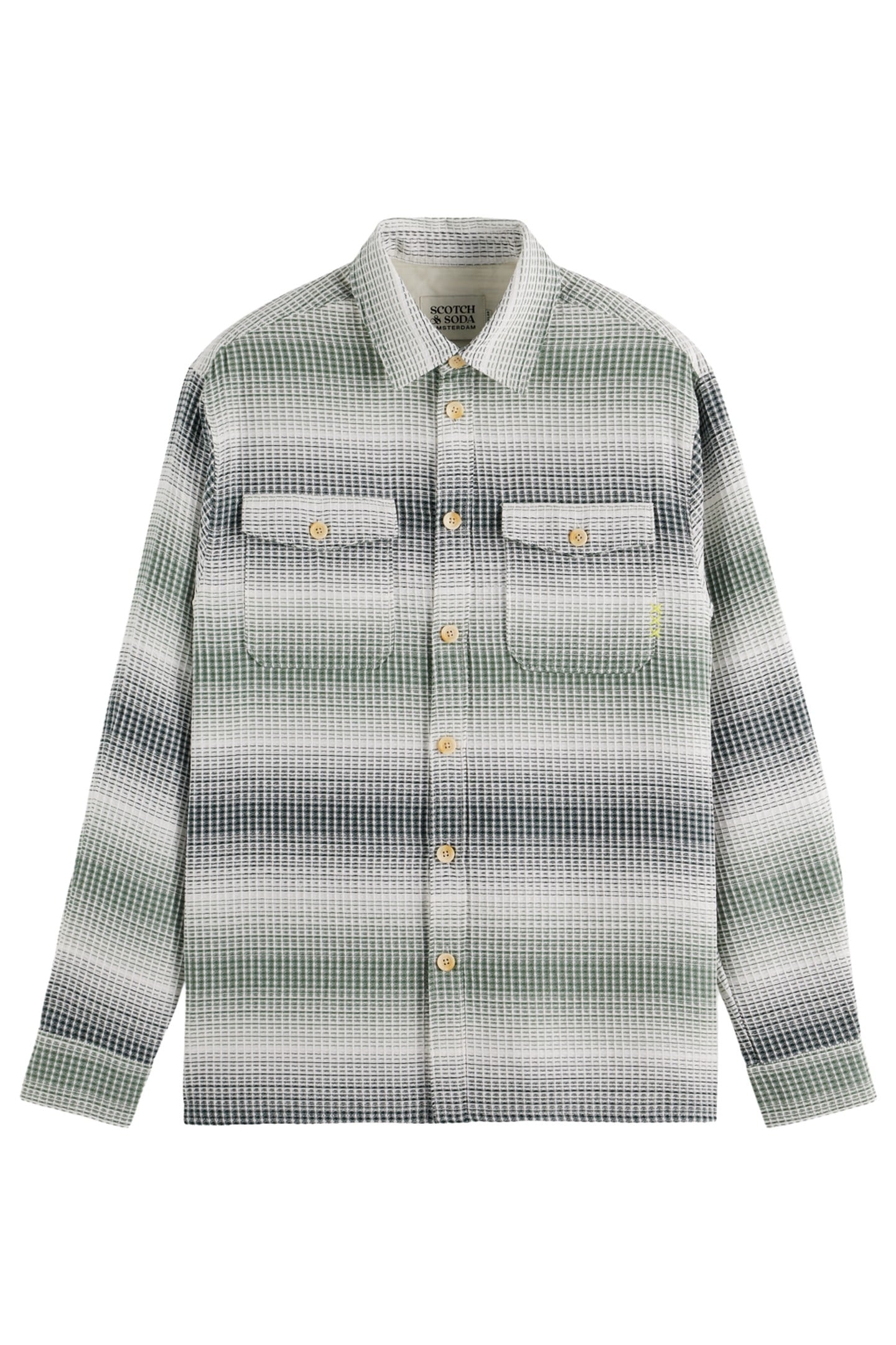 RELAXED FIT STRIPE WAFFLE SHIRT AMSTERDAM GREEN STRIPE 1
