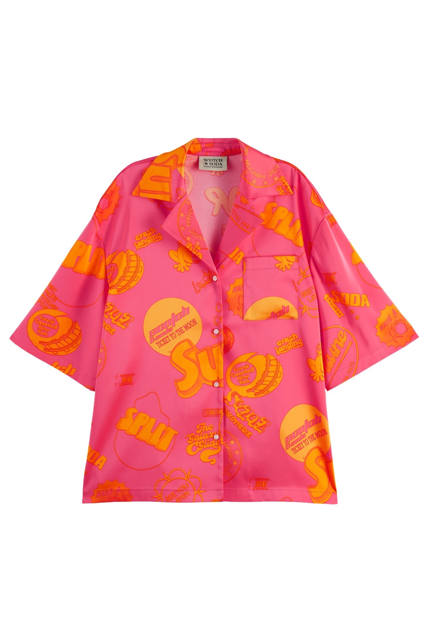 SATIN PRINTED SHORT SLEEVE SHIRT LUNAR PIER PINK 5