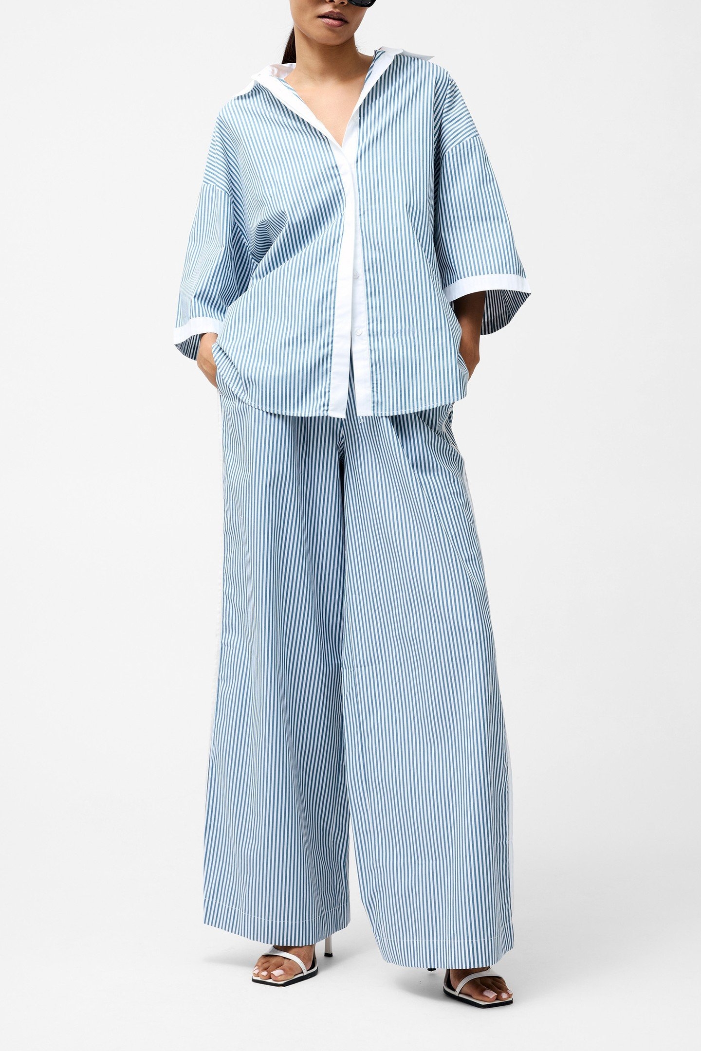 CAMBRIA STRIPE S/S SHIRT LINEN WHITE/SKY BLUE 1