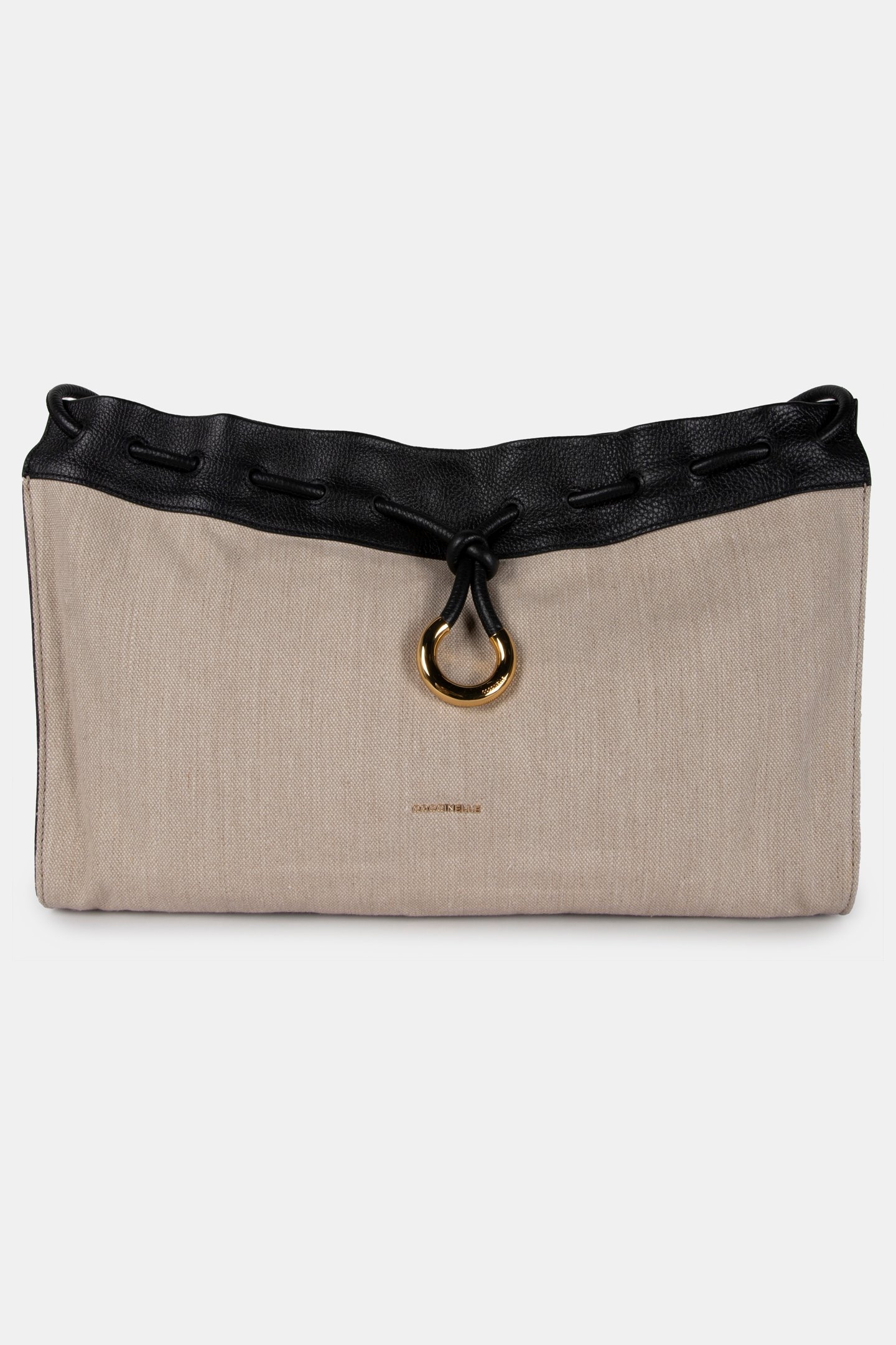 LEATHER LARGE SHOULDER BAG IN BEIGE AND BLACK 2