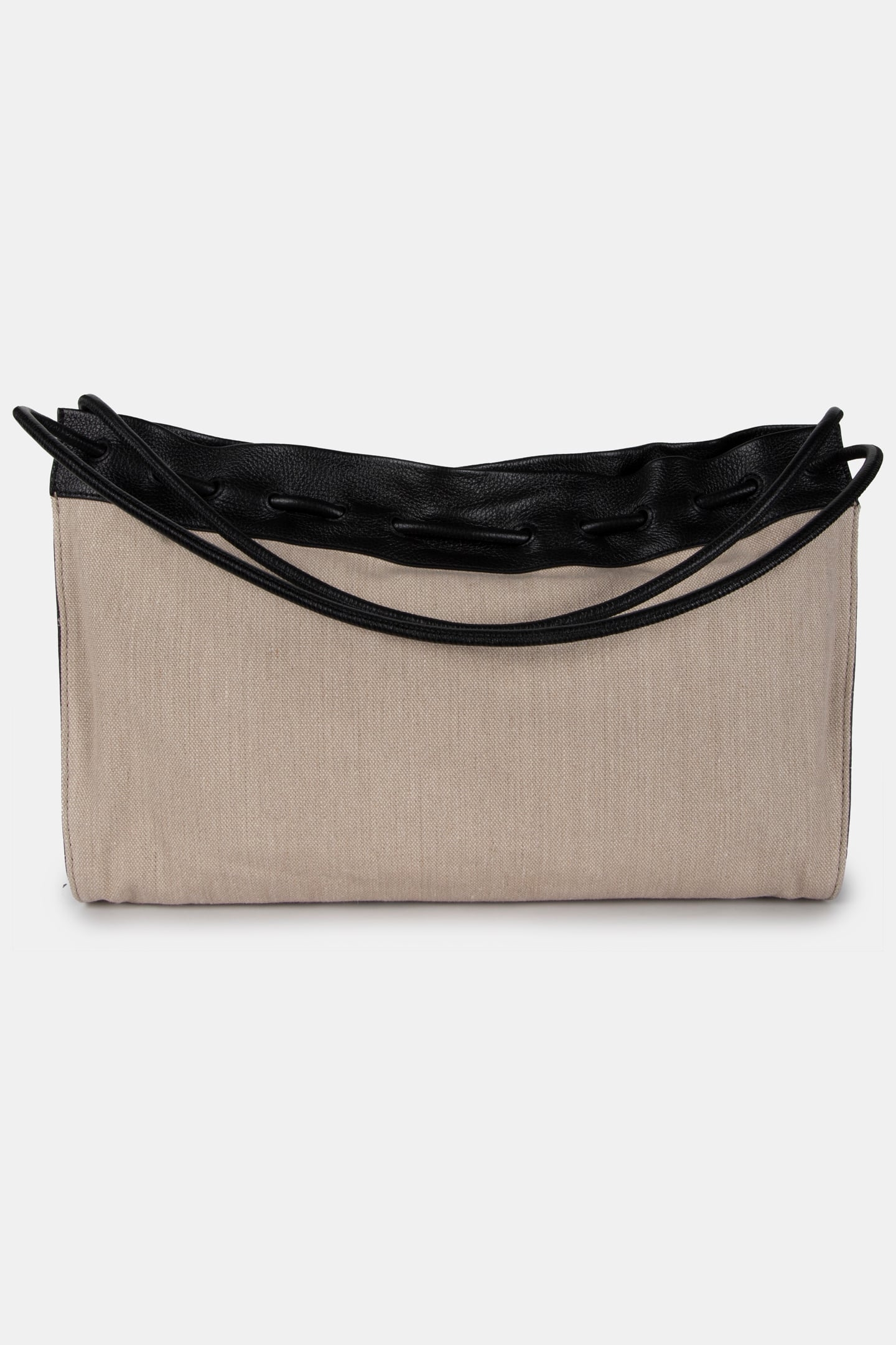 LEATHER LARGE SHOULDER BAG IN BEIGE AND BLACK 4