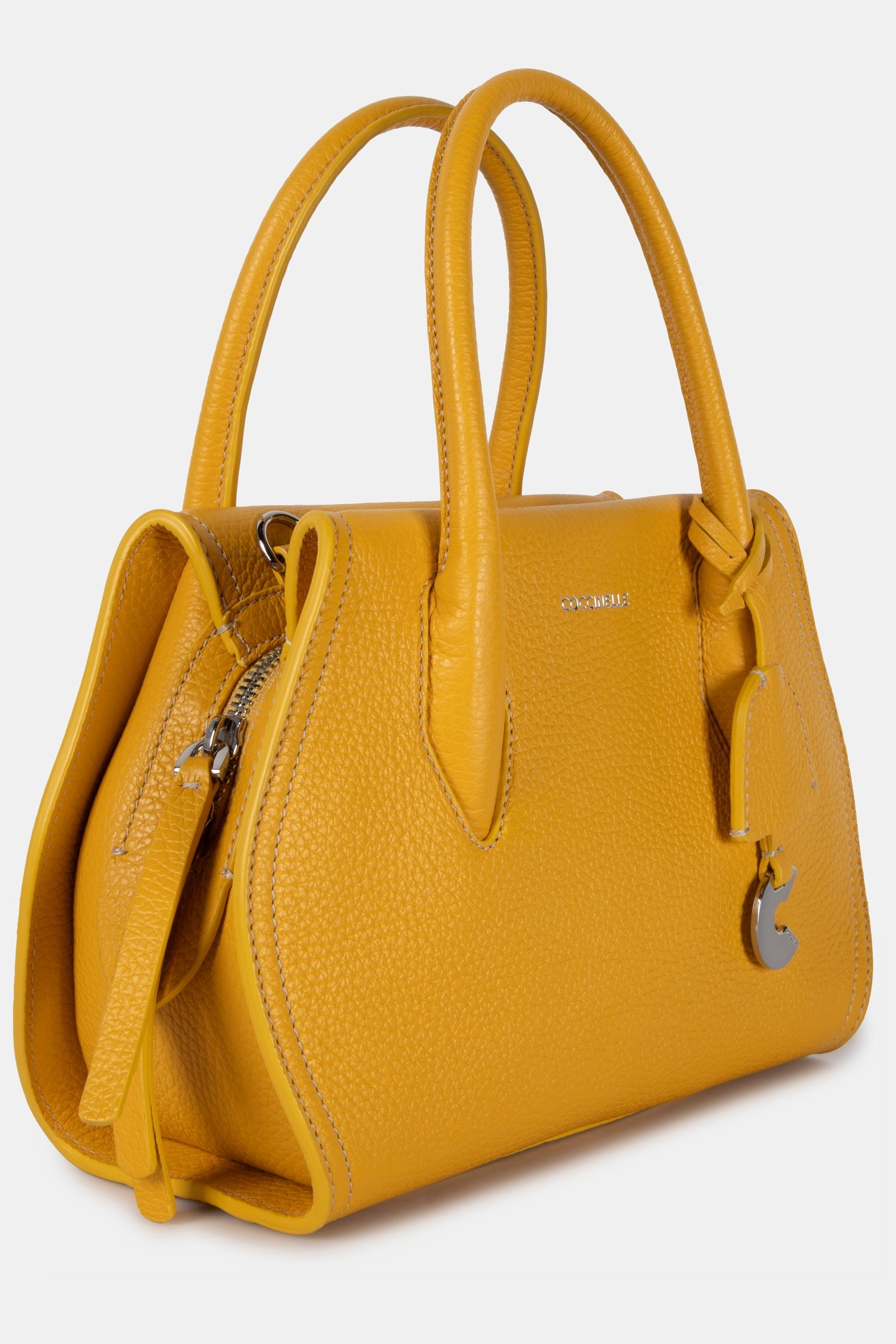 LEATHER MEDIUM SATCHEL BAG IN MUSTARD YELLOW 3