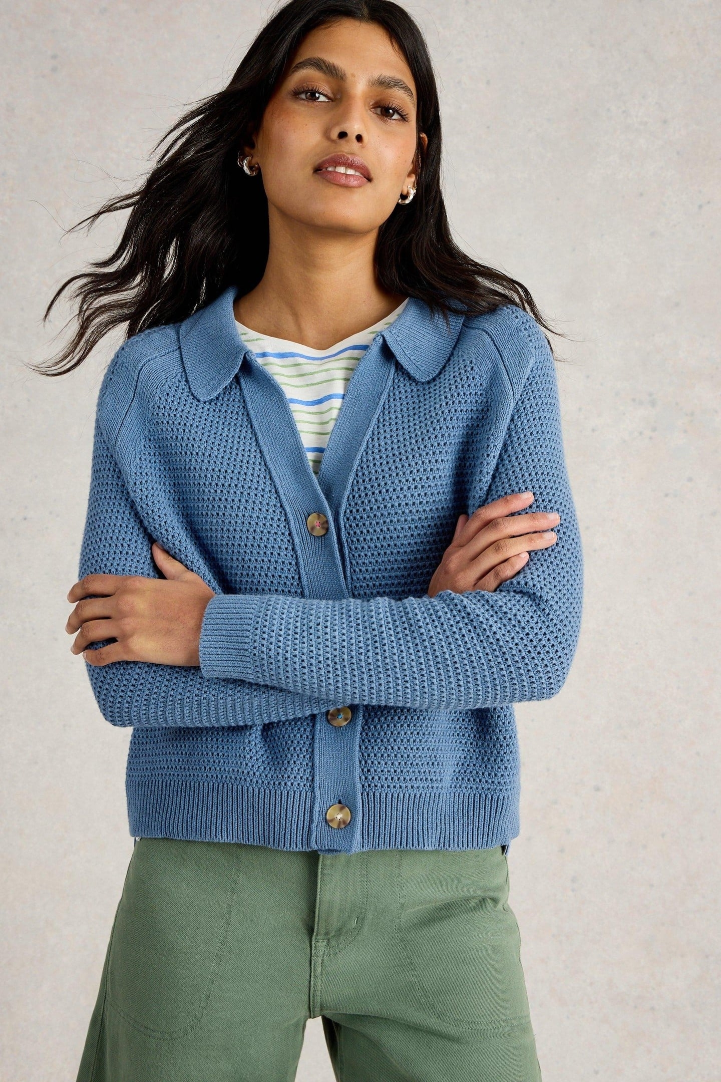 CHATERLY COLLAR CARDI MID BLUE 1