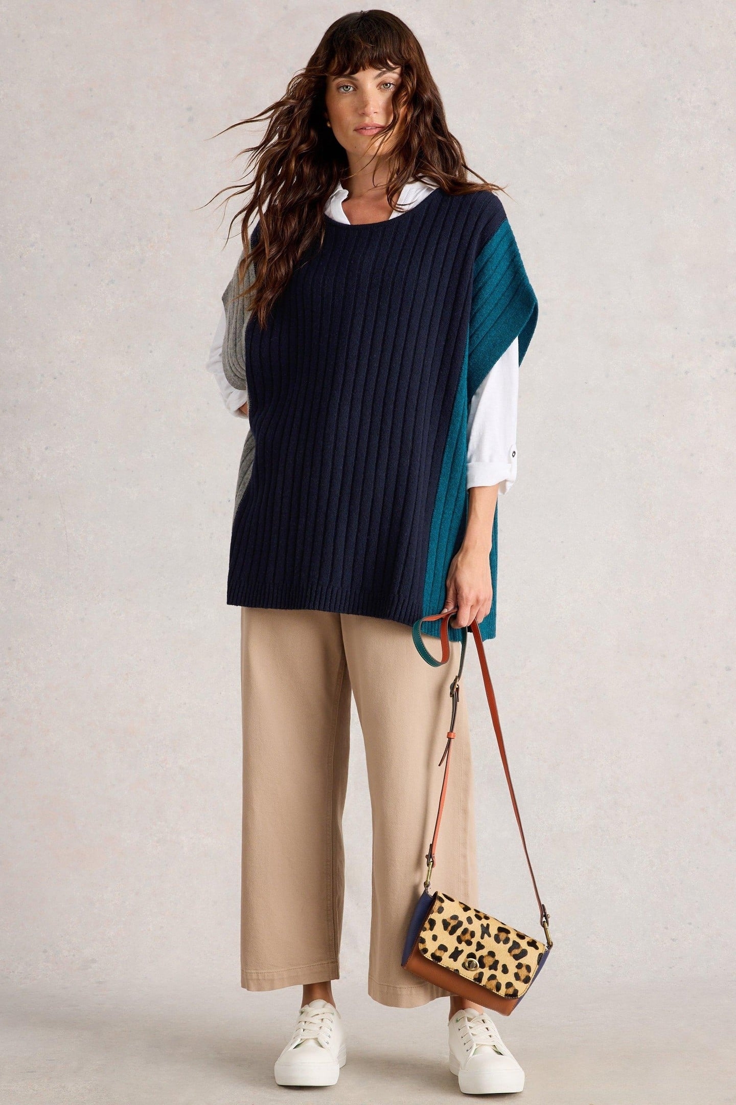 AVA KNITTED PONCHO NAVY MULTI 1