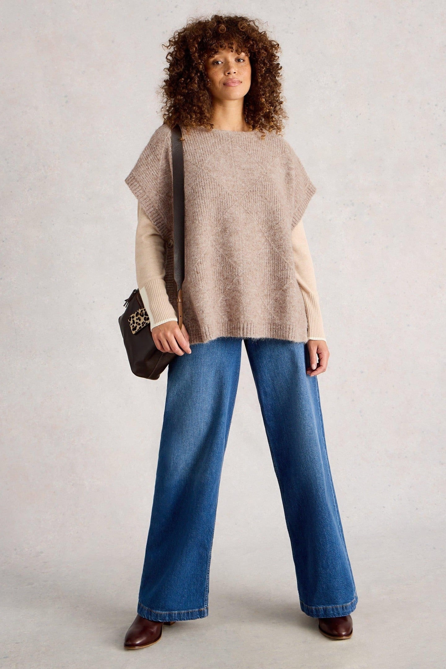 DIAMOND STITCH PONCHO LIGHT NATURAL 1