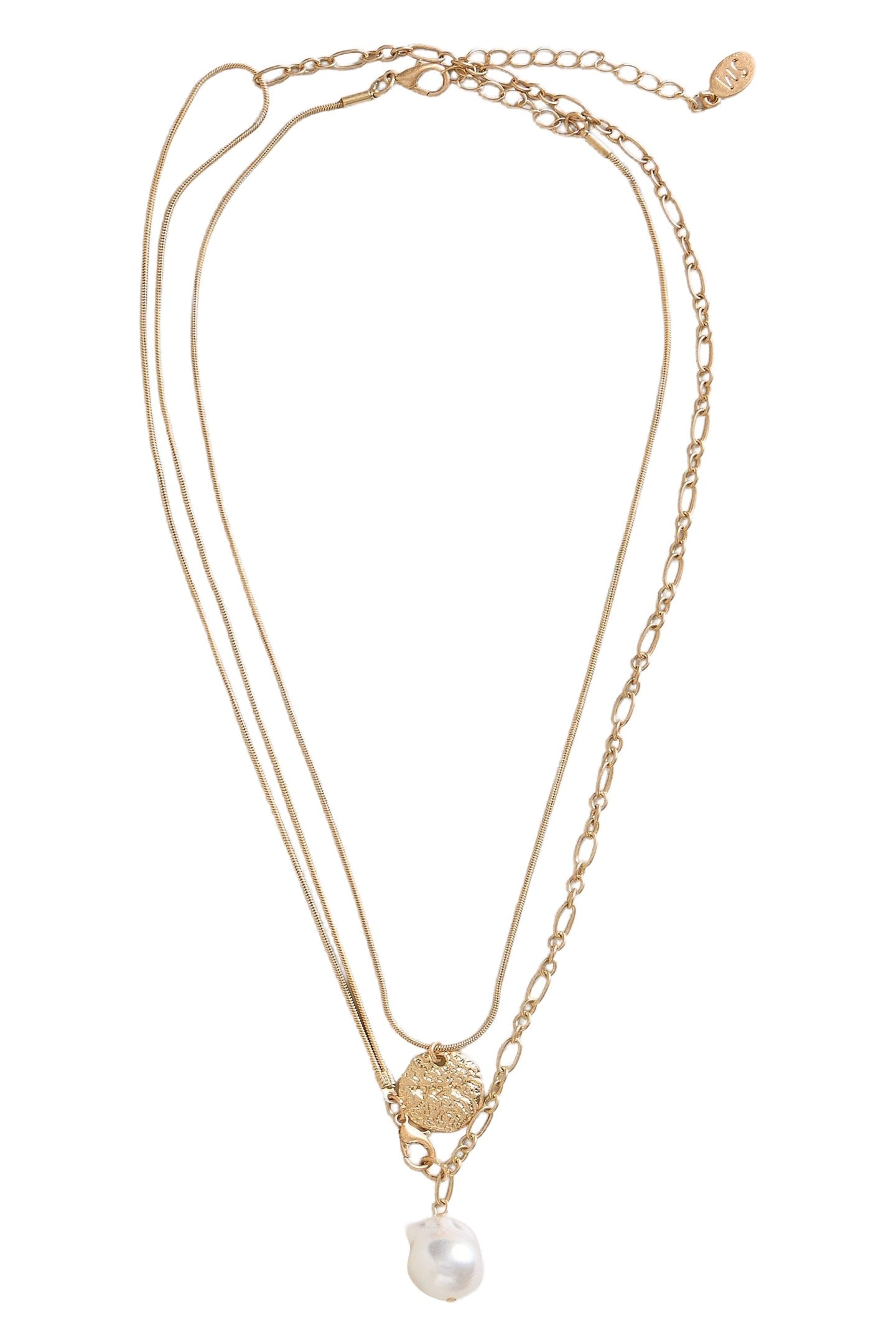 PEARL PENDANT LAYERED NECKLACE GOLD TONE METALLIC 1